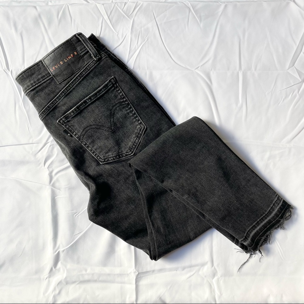 Levi's Line 8 Raw Hem Black Acid Wash Skinny Jeans